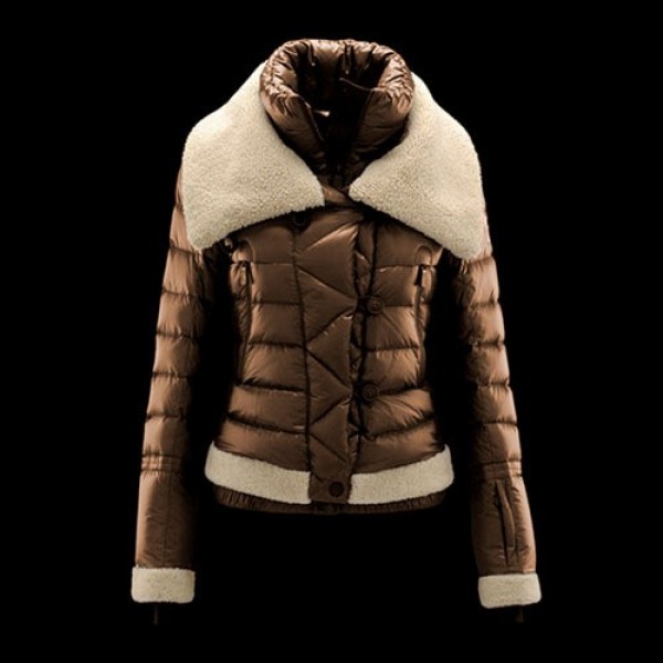 Moncler Donna Giù cappotto di lana del collare di rame Giallo Presa M1026